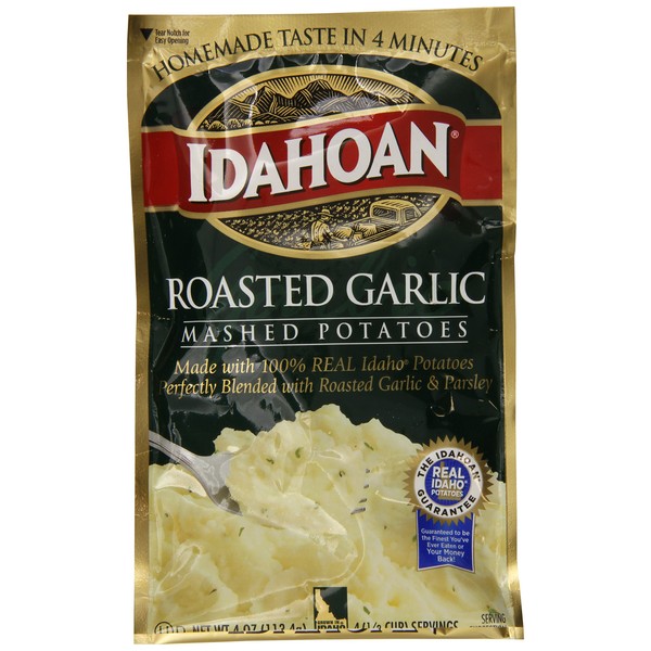 Idahoan Mashed Potatoes, Roasted Garlic, 4-Ounce Package (Pack of 12)