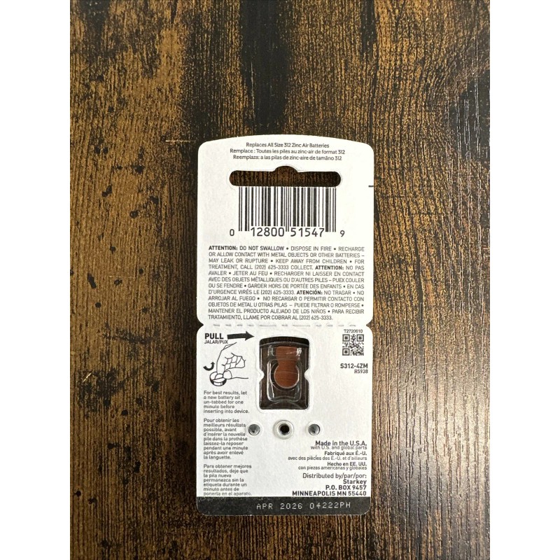 STARKEY 4-pack 1.45V Hearing Aid Batteries Size 312 BEST BY