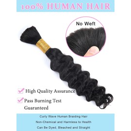 Human Braiding Hair for Boho Braids Real Hair 50 g 22 Inches 55 cm Curly Boho Hair for Braiding Knotless 12A Deep Wave Bulk Bohemian 1 Bundle/Pack No Wefts Bundles Natural Colour