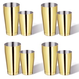 8 Pcs Cocktail Shaker Boston Shaker Set Professional Bartender Kit Bar Shaker Stainless Steel Drink Bartending Martini Tin with 18oz & 28oz Mixed Alcohol Tool for Beginner(Gold)