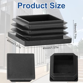 JIANGZHIB Pack of 16 Square End Caps Lamellar Plugs 40 x 40 mm Tube Plugs, Black Square Tube Plastic Caps for Pipes for Square Pipes, Metal Products, Chairs, Sofas, Tables, Shelves