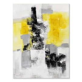 7Fisionart Yellow Wall Decor Gray Pictures Wall Art Abstract Canvas Paintings Black White Large Framed Artwork for Bedroom Living Room Kitchen Office Bathroom Decorations 24"x32"