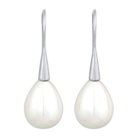 0312530121 Women's Earrings with Pearl 925 Sterling Silver, Silver Earrings with Shell Pearl in Drop Shape (15 mm), Pearl Earrings for Women, Wedding Earrings, Sterling Silver, Pearl