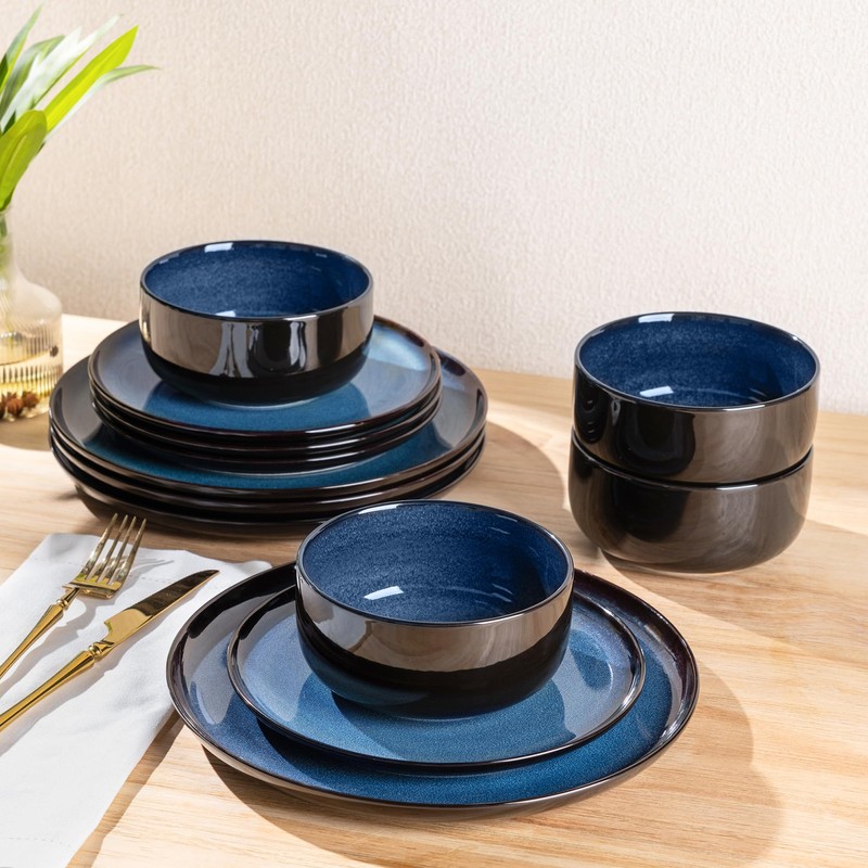 LERATIO Ceramic Dinnerware Sets for 4,12 Pieces Poreclain Plates and
