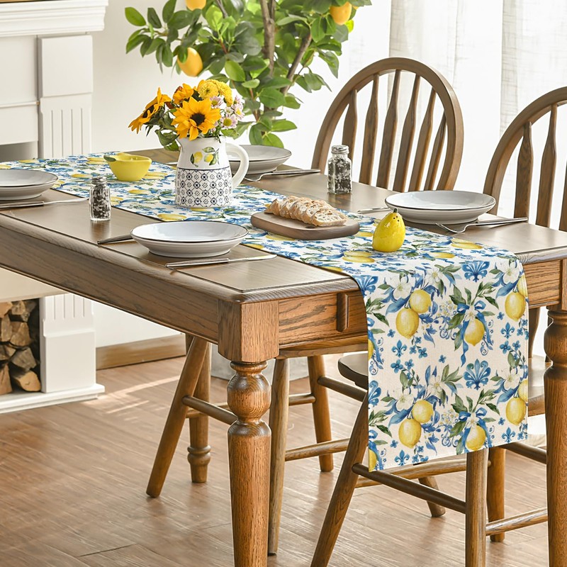 Artoid Mode Blue Lemon Iris Summer Table Runner, Seasonal Spring
