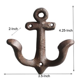 kiaotime Vintage Rustic Cast Iron Anchor Design Wall Coat Hook Rack, Decorative Wall Mounted Antique Shabby Chic Metal Home Bathroom Towel Coat Hook Hanger Rusty Brown
