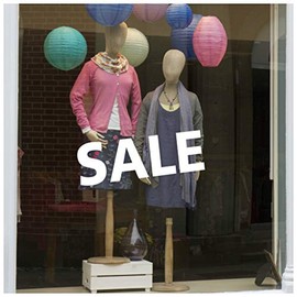 Large White Shop Window Sale Sign - Double Sided Vinyl Static Cling Sale Window Sticker for Glass, Easy to Apply and Reusable Promotional Window Sticker for Shops