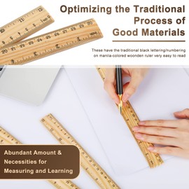 Zonon 100 Pcs Wooden Ruler Bulk Wood Measuring Ruler Office 2 Scale for School Education Families Kids Students (12 Inch)