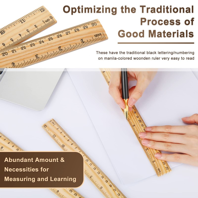 Zonon 100 Pcs Wooden Ruler Bulk Wood Measuring Ruler Office