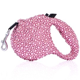 Sparkle Retractable Dog Leash,Pink Rhinestone Pet Walking Leash for Small Medium Dog Cat,Bling Small Puppy Leash,Durable 16 ft Strong Nylon Tape,360°Tangle-Free,One-Handed Brake, Pause, Lock