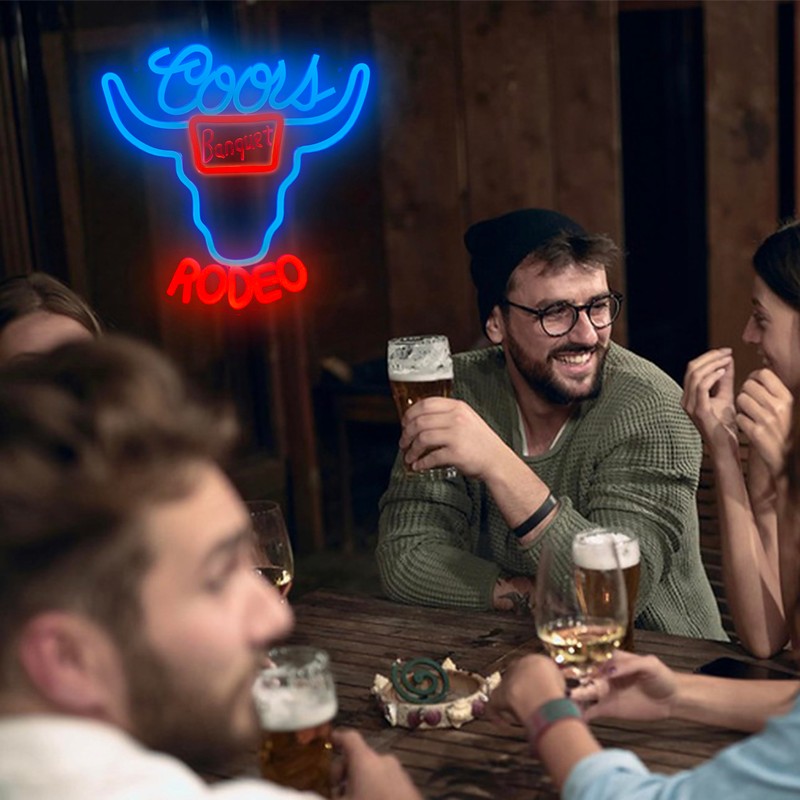 JooeTuu Beer Neon Sign Dimmable Western Rodeo Neon Light Signs