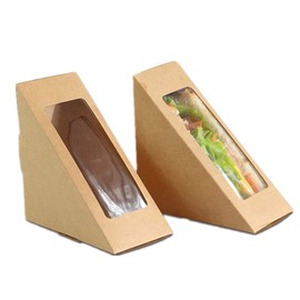 XIZHI - Caja de 50 unidades desechable, de papel para sándwich, sin BPA, pequeña caja de cuña para sándwich, 4.7 pulgadas con ventana, color café