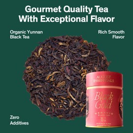 August Essentials Black Gold Tea – Handcrafted Organic Black Tea for Daily Enjoyment – Ideal Morning Drink with Malty, Golden Flavor & Caramel Notes in a 15 Tea Bag Packaging (1.8oz)