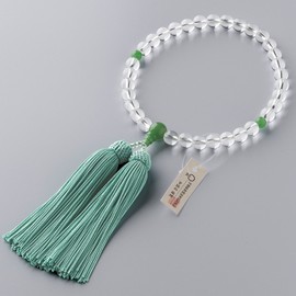 Buddhist Altanya Takita Shoten Kyoto Prayer Beads, For Women, Genuine Crystal, Indian Jade Tailored 0.3 inch (8 mm) Ball, Pure Silk Head Bassel, With Prayer Bag, Certificates Included