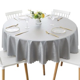 Jeloris Round Waterproof Vinyl Tablecloth, Stain Resistant Heavy Plastic Tablecloth, Wipeable Spillproof Oil-Proof Vinyl Table Cover for Kitchen, Dining, Parties, Wedding (62 inch, Grey)