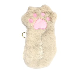 XIANFANG Cat Paw Plush Cosmetic Bag, Cute Pink and Gray Kawaii Design - Ideal for Makeup and Accessories