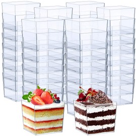 Zubebe 100 Pack 3 oz Square Plastic Cups, Appetizer Dessert Cups Clear Plastic Disposable Small Tumbler for Ice Cream, Fruit Puddings, Desserts, Appetizers Summer Wedding Party Catering Supplies