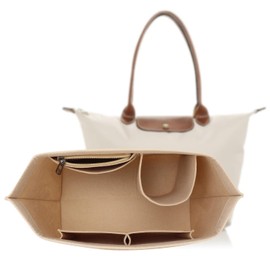ZOLGINAH Bag Organiser for Longchamp Le Pliage, Felt Handbag Organiser with Multifunctional Pockets, Large Capacity, Beige, L