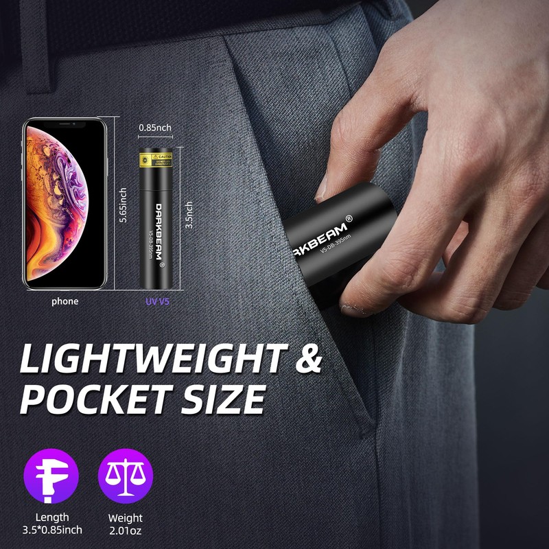 DARKBEAM Flashlight UV Black Light 395 NM, Mini but Powerful
