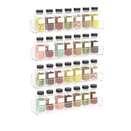 NIUBEE Wall Mounted Spice Rack Organizer,Clear Acrylic Spice Shelf Storage Holder,Hanging Seasoning Rack Organizer for Wall Kitchen 4 Pack
