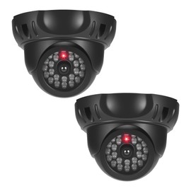 JIZZU Pack of 2 Dummy Cameras, CCTV Dummy Rotatable, Camera Atrappe Outdoor, with Flashing Red LED, Fake Camera, Wall or Ceiling Mounting, for Indoor and Outdoor Use (Black)