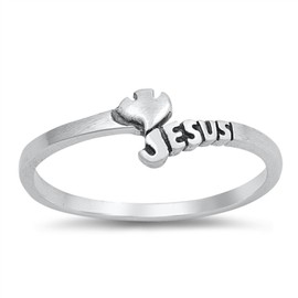Lux Salve Jewelry Jesus with Dove Bypass Purity Ring in Sterling Silver, no gemstone