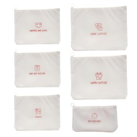 Set of 6 Waterproof Nappy Bag Organiser Zip Pouches – Baby Travel Essentials, Hospital Maternity Bag Accessories, Reusable, Labelled, Wipeable, Durable, babyshower, Mum To Be, Newborn Baby Bags