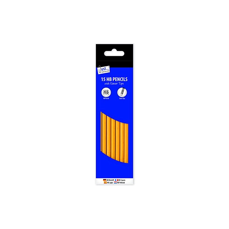 Just Stationery HB Pencil with Eraser Top (Pack of 15)