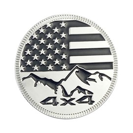 Zhizhong American Flag Mountain 4x4 Emblem, 3D Round Metal Badge Fit for Jeep Wrangler Grand Cherokee Liberty (Silver Black)