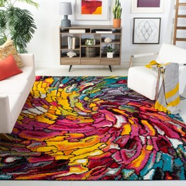 SAFAVIEH Fiesta Shag Collection 6'7" Square Multi FSG373M Modern Abstract Non-Shedding Living Room Bedroom Area Rug