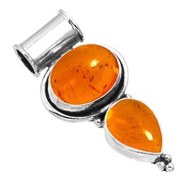 Jeweloporium Orange Amber 925 Silver Pendant for Women Stone Cocktail Silver Pendant Necklace Christmas - Gift Victorian Jewelry