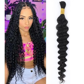 Unipearl Deep Curly Bulk Human Braiding Hair for Boho Braids, 1 Bundle, 50 cm / 20 Inches, 50 g, #1B Natural Black Water Wave Hair Extensions for Women, Hair Extensions, Real Hair
