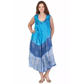 India Boutique Umbrella Maxi Dress One Size Plus Size Blue Hippie Tie-Dye NWT