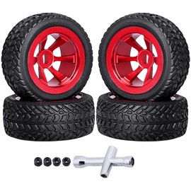 HobbyPark - Neumáticos pegados 1/28 y ruedas de aluminio para Wltoys K969 K989 P929 Kyosho Mini-Z Mini-Q Mini-D Mini coche, juego de 4 (rojo)