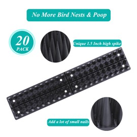Bird Spikes for Outside, 20 Pack Bird Spikes, High Thorn Bird Deterrent Spikes, Pigeon Spikes for Small Bird Robin Raccoon, Easy Installation Bird Defender Spikes use for Fence Balcony Building