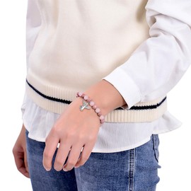WOVEE Guardian Angel Bracelet Angel Pearl Bracelet Natural Stone Rose Rhodonite Pink Crystals First Day of School Child First Day of School Daughter Girl, Stainless Steel