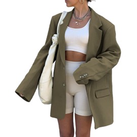 Grlasen Women Casual Elegant Long Sleeve Oversized Lapel Blazers Open Front Solid Work Office Jacket Blazer Green