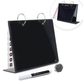 Desktop Glass Dry Erase & Acrylic Aesthetic Desk Calendar Weekly to-do List Combo, Small Magnetic Standing Whiteboard, Desk Flip Easel Calendar with Accessories for Home Office Supply, Black, 9 x 7''
