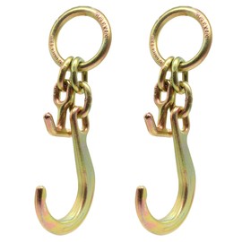 BoxerTool 2 Pack J Hook & T Hook | Tow Hook on Ring | Yellow Chrome Plated J Tow Hook with Ring | Heavy Duty G70 Tow Axle Strap Wrecker Roll Back Clevis | for Tractor Truck Trailer