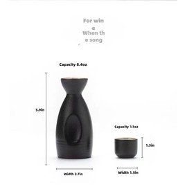 DQMPTCUA Japanese Sake Set, Traditional Ceramic Sake Cups 7-Piece Set, Including 1 Kettle and 6 Cups（Black）