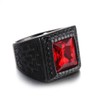 HIJONES Men'S Stainless Steel With Big Red Stone Black Ring