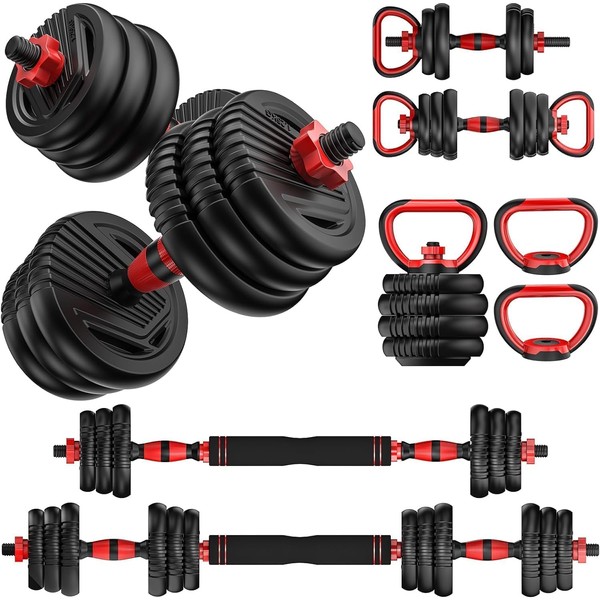 Adjustable Dumbbells, 10/20/30/45/70/90lbs Free Weight Set with Connector, 4 in1