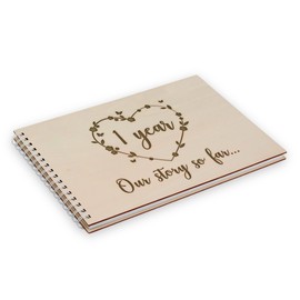 Wooden Engraved Scrapbook | 1 Year - Our Story So Far | Memory Photo Book | Gift for 1st First One Year Paper Anniversary (A5)