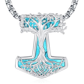 Mjolnir Thors Hammer Necklace for Men Women Viking Jewelry Tree Of Life Norse Pendant 925 Sterling Silver Yggdrasil Martillo De Thor Necklaces Turquoise Jewelry