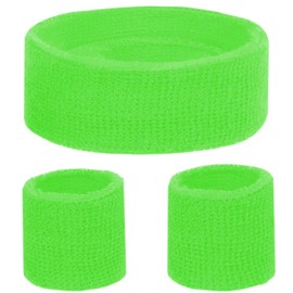KarneLux Neon Sweatbands Set - Retro 80s 90s Outfit Mullet Accessory with Bracelets and Headband - Costume Accessory for Men and Women (Neon Green)