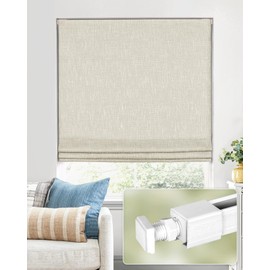No Tools No Drill Cordless Roman Shades for Indoor Windows 100% Blackout, for Window Size 28" W × 48" H Beige