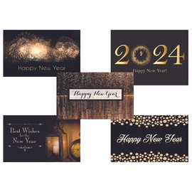 CEO Cards - New Year Card Assortment, 5 Cards of Each Design, 5x7 Inches, 25 Cards & 26 White with Gold Foil Lined Envelopes (VP1505)
