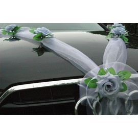 Autoschmuck Organza M garland with roses for bride and groom / wedding car decoration