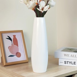 DJYY 12 Inch White Ceramic Vase, Tall Decorative Flower Vase for Pampas Grass, Modern Textured for Living Room,Home Decor,Table Centerpieces