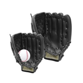Kritlife Parent-Child Glove Set Baseball Gloves Soft 10.5+12.5 Inch with Catch Ball for Beginners, Kids, Adults, Juniors, Built-in Shock Absorbing Pad, Ready to Use (Black)
